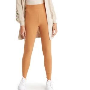 Toccin Womens S Designer High Waist Ribbed Leggings in Camel NEW